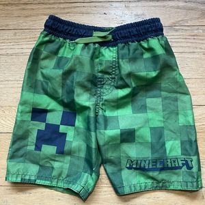 Mojang Minecraft Creeper Boys Elastic Waist Swim Trunks (Sz. S)